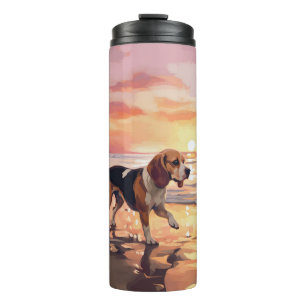 Garrafa Térmica Sandy Paws Beagle Dog em Beach Sunset