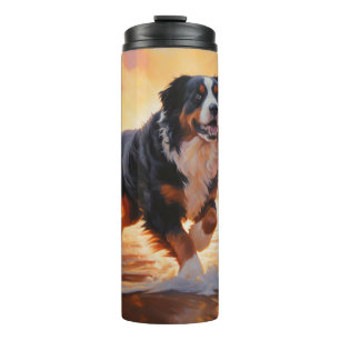 Garrafa Térmica Sandy Paws Bernese Mountain Dog em Beach Sunset