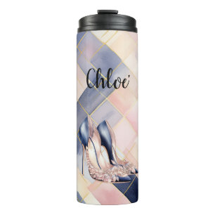 Garrafa Térmica Sapatos Saltos Altos Blush Creme Azul Francês Chic