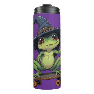 Garrafa Térmica Sapo Bruxa Skateboard Fofo Sinistro Halloween Assu
