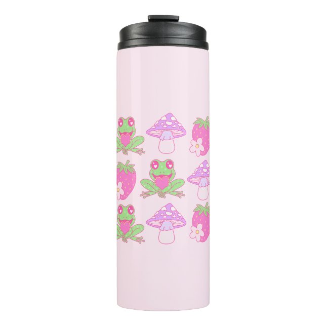 Garrafa Térmica Sapo Kawaii, Cogumelo e Morango (Frente)