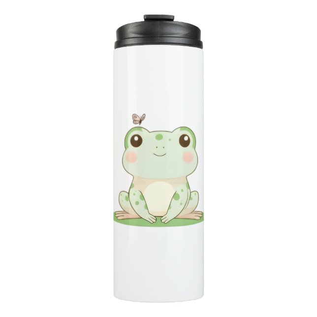 Garrafa Térmica Sapo Kawaii com Borboleta Design Fofo da Natureza (Frente)
