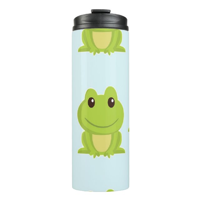 Garrafa Térmica Sapos verdes em azul (Frente)