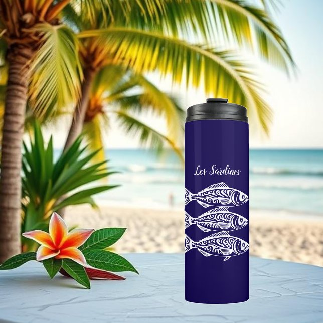 Garrafa Térmica Sardines-Blue Havaiano (Les Sardines Hawaiian Fisherman Trend Beach Summer Thermal Tumbler  Dark Blue)