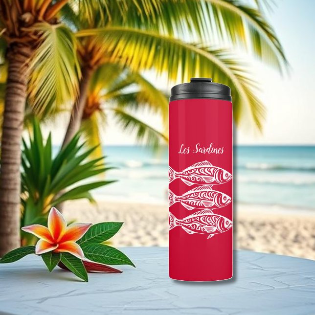 Garrafa Térmica Sardines-Havaí-Pescador-Núcleo-Cereja Vermelho (Les Sardines-Hawaiian-Fisherman Core Wine Color Thermal Tumbler Cherry Red)