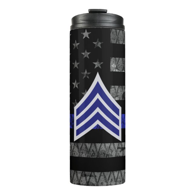 Garrafa Térmica Sargento Stripes Thin Blue Line Sinalizador de Dis (Frente)