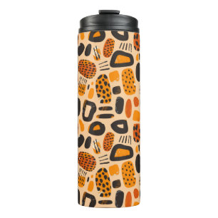 Garrafa Térmica "Savanna Pop: Tribal Vibes em Laranja e Negro"