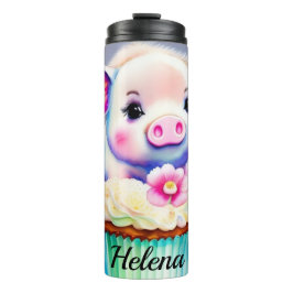 Garrafa Térmica Schwein mit cupcake Wasserfarbenbild