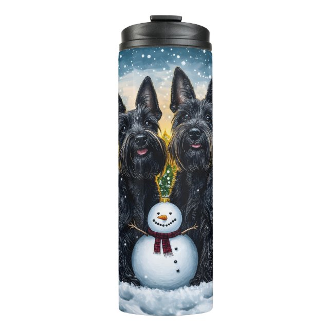 Garrafa Térmica Scottish Terriers and Winter Snowman (Frente)