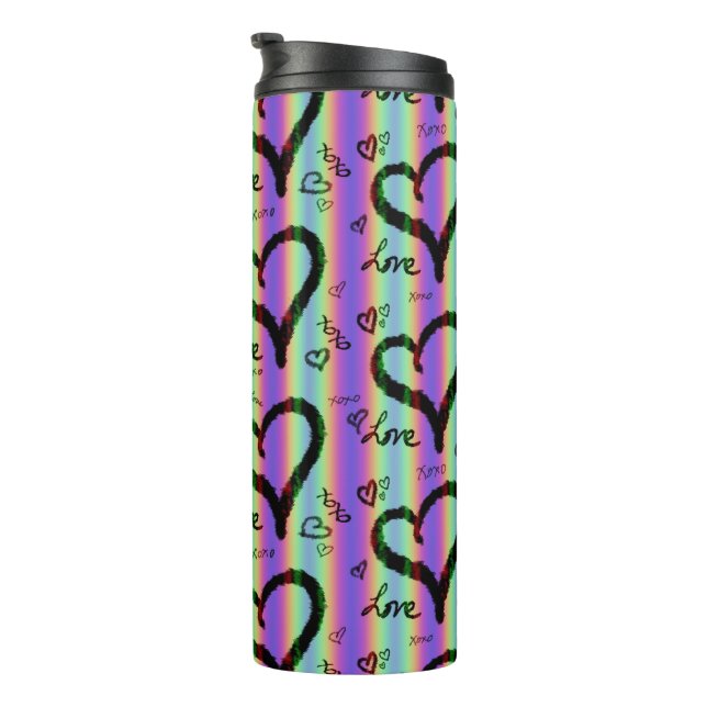 Garrafa Térmica Scribble Love Xoxo Heart Stripe Thermal Tumbler (Rotação à direita)