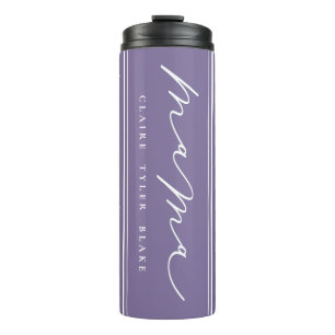 Garrafa Térmica Script de mamã roxa-branca personalizada