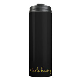 Garrafa Térmica Script Preto e Dourado | Monograma Moderno Elegant
