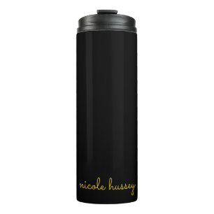 Garrafa Térmica Script Preto e Dourado Monograma Moderno Elegant