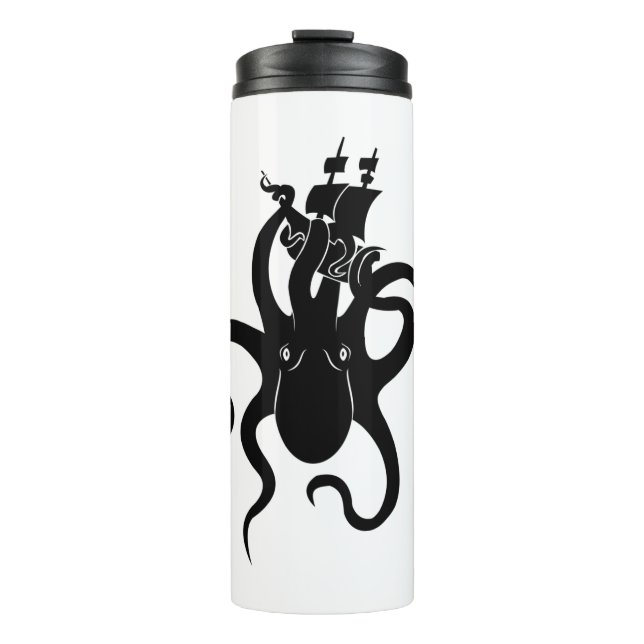 Garrafa Térmica Sea Monster Blue e Black Kraken com navio (Frente)