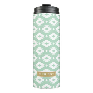 Garrafa Térmica Seafoam e Monograma Aztec Dourado