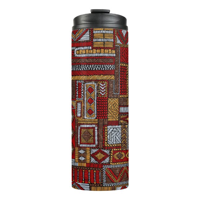 Garrafa Térmica Seamless pattern in patchwork style. Embroidered E (Frente)