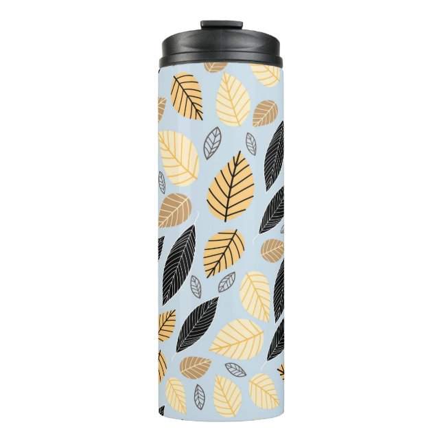 Garrafa Térmica Seamless pattern of autumn leaves on a blue backgr (Frente)