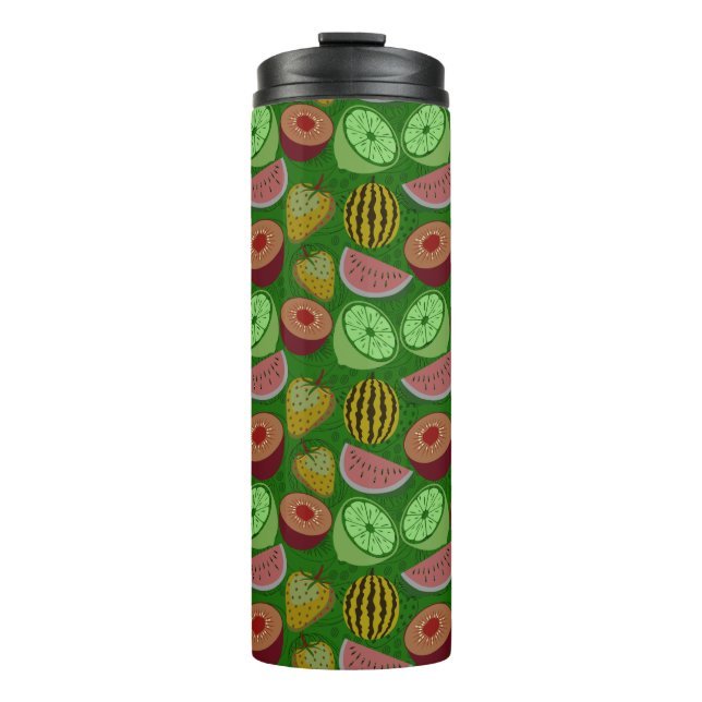 Garrafa Térmica Seamless pattern tropical fruit & green background (Frente)