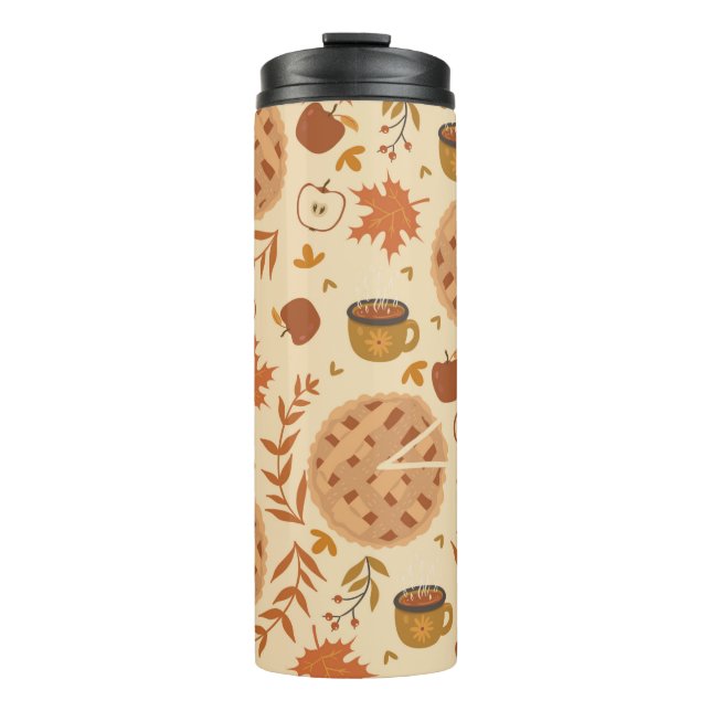 Garrafa Térmica Seamless pattern with apple pie, apples and mugs.  (Frente)