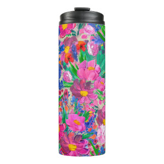 Garrafa Térmica Seamless pattern with Beautiful flowers. Watercolo