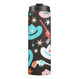 Garrafa Térmica Seamless pattern with revolvers, cowboy hats and s