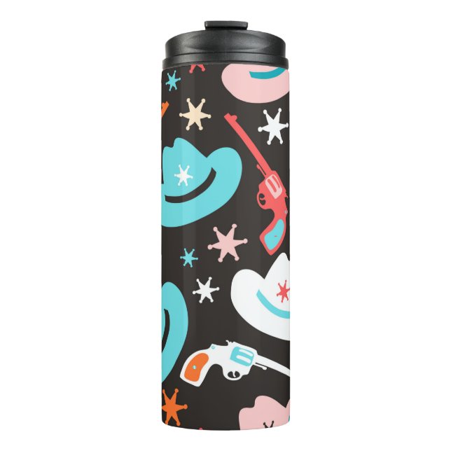 Garrafa Térmica Seamless pattern with revolvers, cowboy hats and s (Frente)