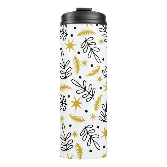 Garrafa Térmica Seamless pattern with snowflakes and fir branches. (Frente)