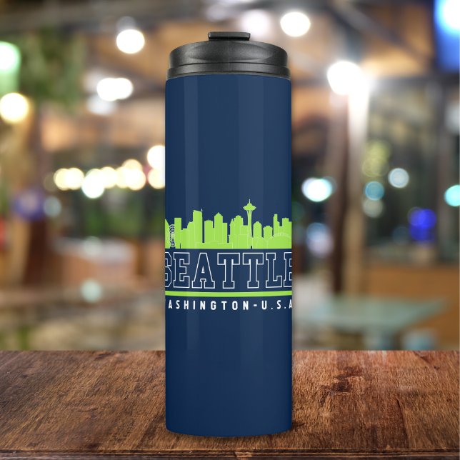 Garrafa Térmica Seattle Washington Fun Skyline City (Criador carregado)