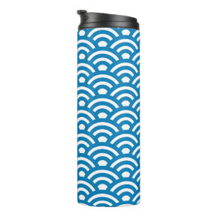 Garrafa Térmica Seigaiha, Ondas, Japonês, Azul e Branco