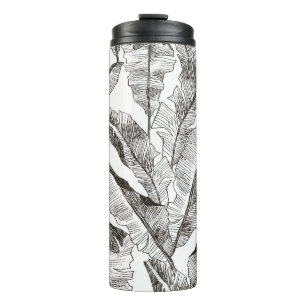 Garrafa Térmica Selva Branca Negra: Padrão Vegetal Tropical