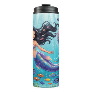 Garrafa Térmica Sereia Bonita de Desenho Animado sob o Mar 