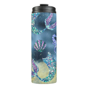 Garrafa Térmica Sereia Escala em Azul com Cavalos do Mar