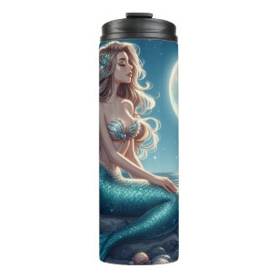 Garrafa Térmica Sereia na praia à noite