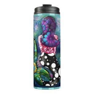 Garrafa Térmica Sereia Náutica Abstrata Caprichosa Conchas Teal