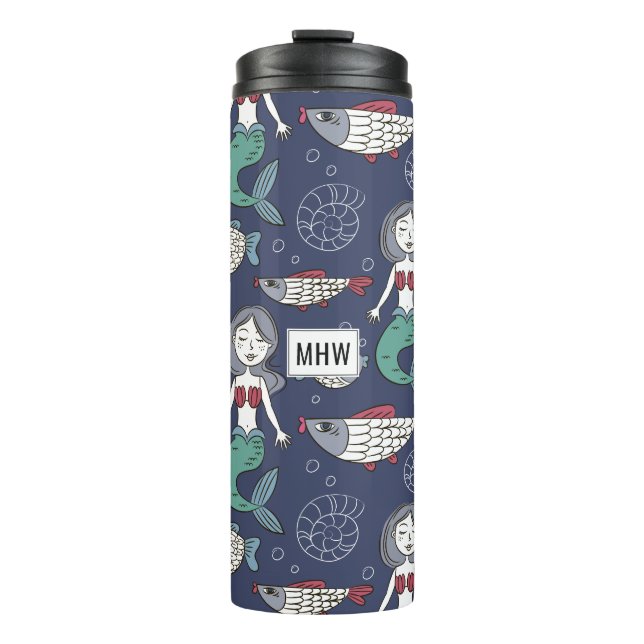 Garrafa Térmica Sereia Patterno de monograma personalizado (Frente)