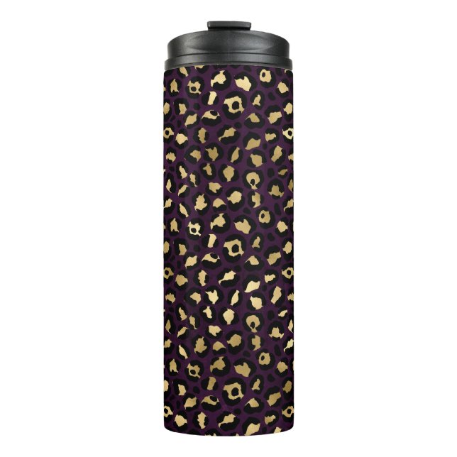 Garrafa Térmica Série de Design Leopardo Roxo e Dourado 2 (Frente)