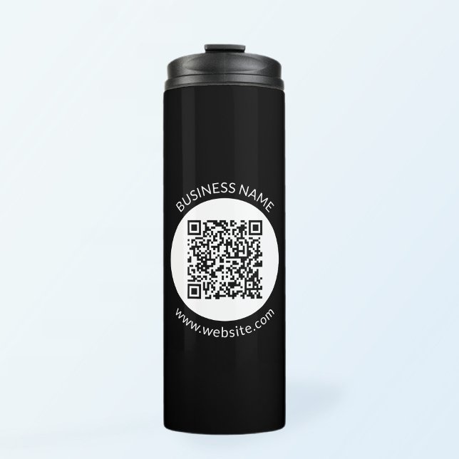 Garrafa Térmica Seu código QR carregado | Texto e Cores Editáveis (Criador carregado)
