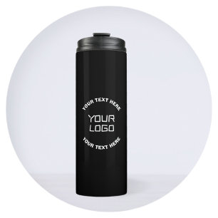 Garrafa Térmica Seu logotipo ou imagem e texto editável Preto e