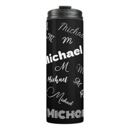 Garrafa Térmica Seu nome e padrão personalizado de monograma preto