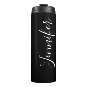 Garrafa Térmica Seu Nome Escrita Branca Elegante em Preto