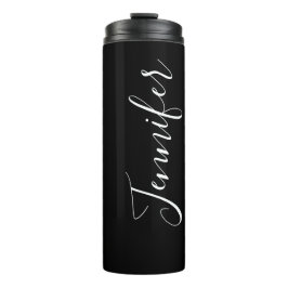Garrafa Térmica Seu nome | Script branco elegante em preto