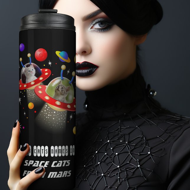 Garrafa Térmica Seus Gatos em OVNIs Gatos no Espaço Personalizados (Criador carregado)