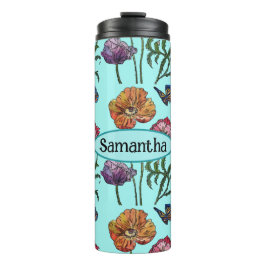 Garrafa Térmica Shabby Poppy Red Purple em Nome Personalizável Aqu