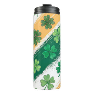 GARRAFA TÉRMICA SHAMROCKS E STRIPES CELTICOS VERDES E DOURADOS IRL