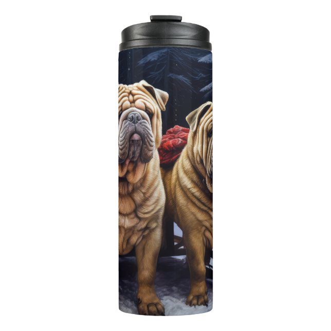Garrafa Térmica Shar Pei Snowy Sleigh Decência de Natal (Frente)