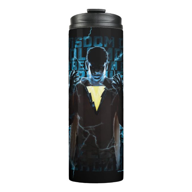 Garrafa Térmica SHAZAM! | Tipografia dos raios Shazam e Abilidades (Frente)