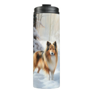 Garrafa Térmica Shetland Sheepdog Deixe-o nevar no Natal