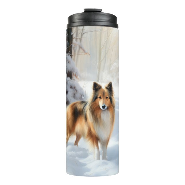 Garrafa Térmica Shetland Sheepdog Deixe-o nevar no Natal (Frente)