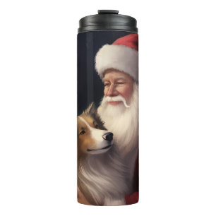 Garrafa Térmica Shetland Sheepdog Papai Noel Festivo Natal