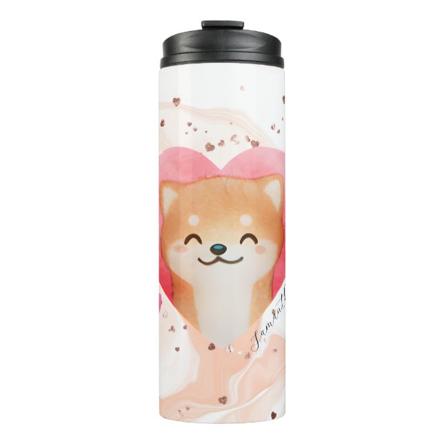 Garrafa Térmica Shiba Inu Bonita em Coração (Frente)